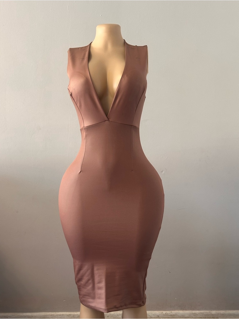 Deep V Midi Dress in Dusty Mauve